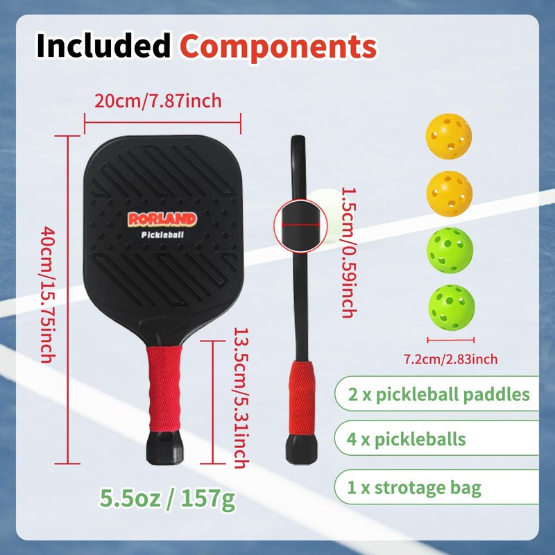 RORLAND Waterproof Pickleball Paddles Set of 2,Fun Play Sport Game for Kids or Adults Beginner,Teenagers Indoor Outdoor Activities (L,157g)