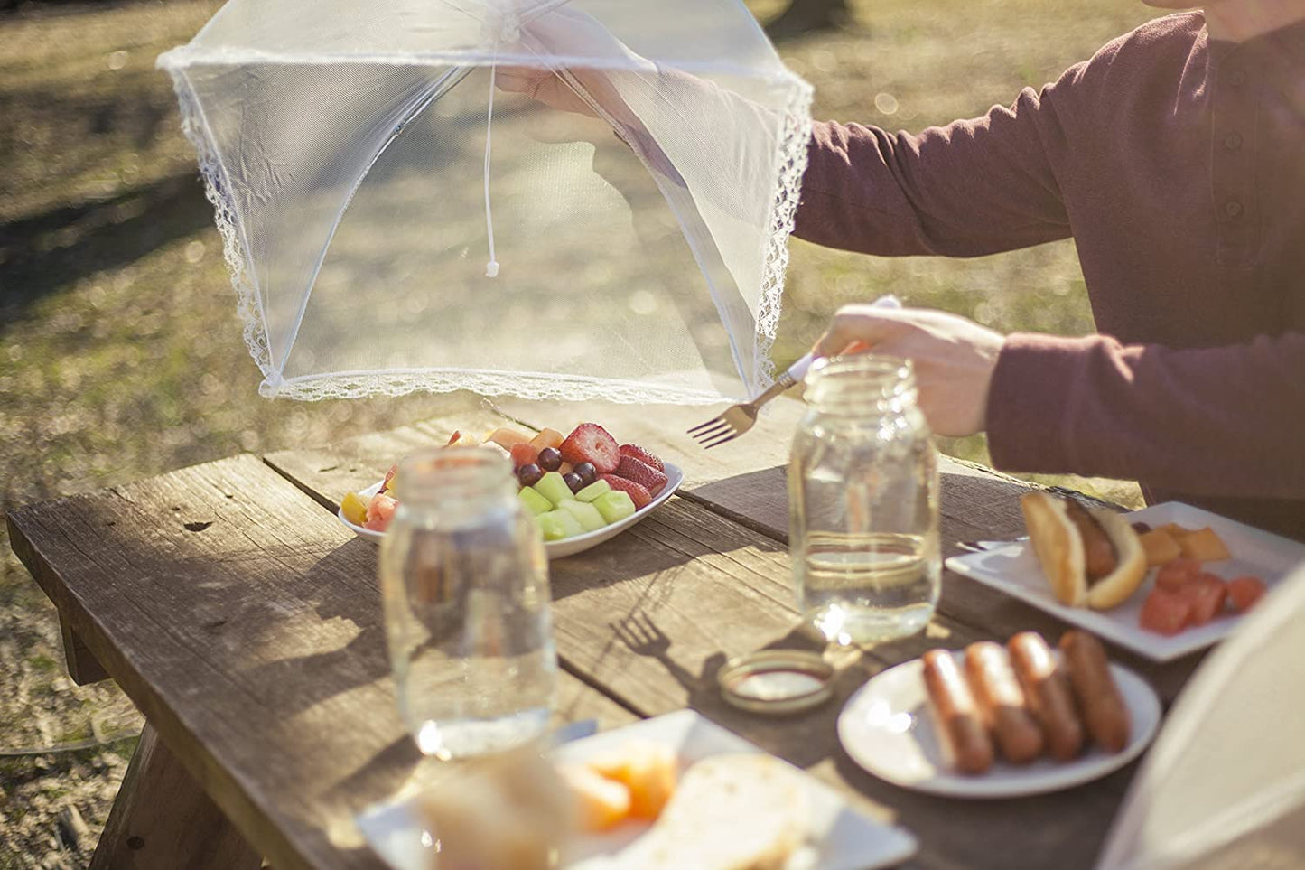 Mesh Outdoor Food Cover Tents (6 pack): Collapsible Umbrella Tents for Picnics, BBQ, Camping & Outdoor Cooking; Pop Up Screen Net & Plate Protector; Shields Food Plates & Glasses From Flies, Bugs