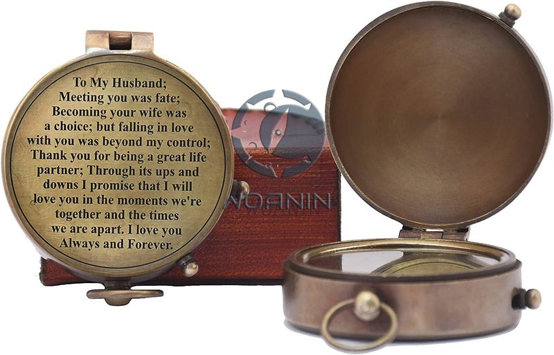 Engraved Compass, Anniversary & Wedding Gift for Husband, Fiance, Army Boyfriend - 2 Inch Antique