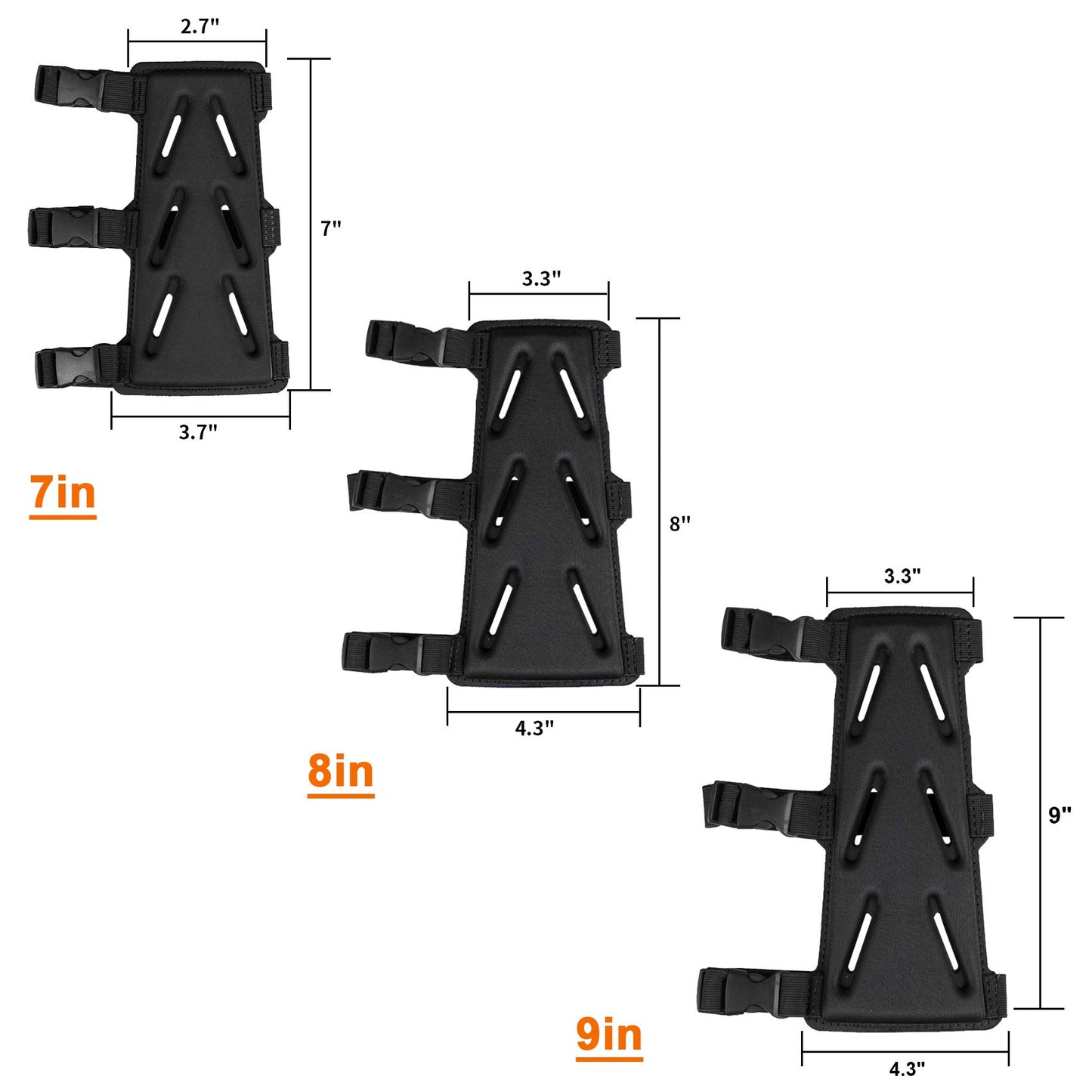KRATARC Archery Arm Guard Adjustable 3-Strap Accessory Lightweight Hunting Target Practive Adult Unisex (Black, Length 9'')