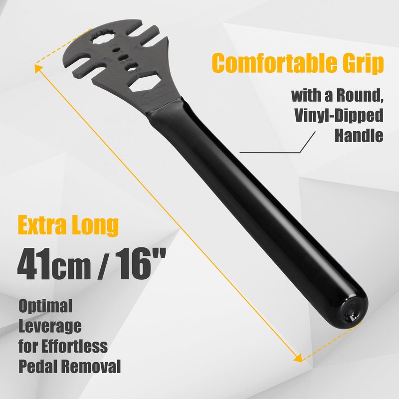 CyclingDeal Multi-Function Bicycle Pedal Wrench 15mm & 9/16" Spanner - 41cm/16" Extra Long Handle Comfortable Grip - Great MTB Road Bike Pedal Removal Tool