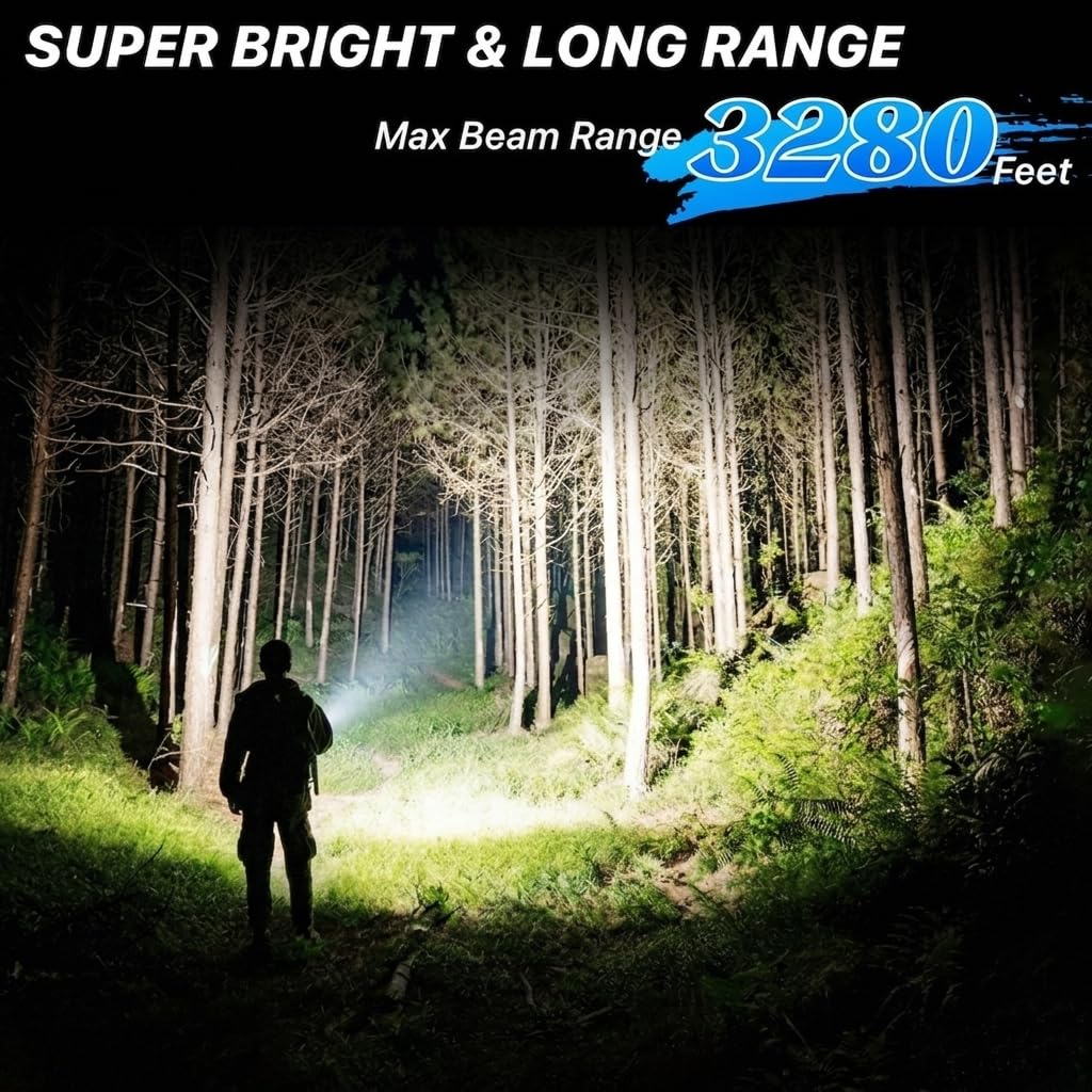 THY TRY Rechargeable Flashlight 90,000 High Lumens, 2 Pack Bright Flashlights with 7 Modes, Powerful Flash Light for Home, Hiking, Camping