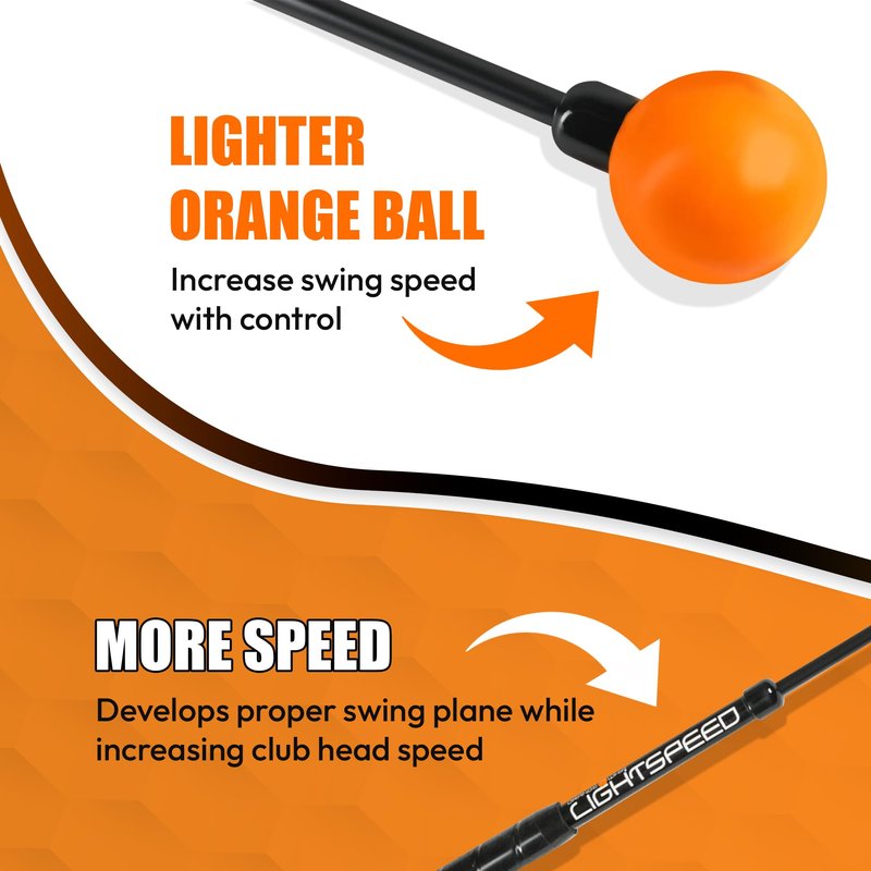 Orange Whip Lightspeed Golf Swing Trainer Aid Patented & Made in USA- Speed Stick Improves Speed, Distance and Accuracy (45")