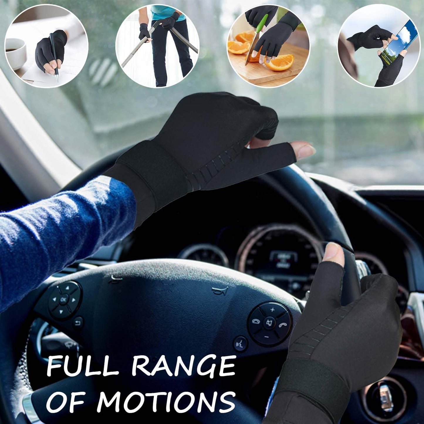 Semikk Copper Arthritis Gloves for Women Men, Fingerless Compression Gloves for Arthritis, Carpal Tunnel, Pain Relief, Swelling, Rheumatoid, Typing, Adjustable Wrist Strap (1pair, Small/Medium)
