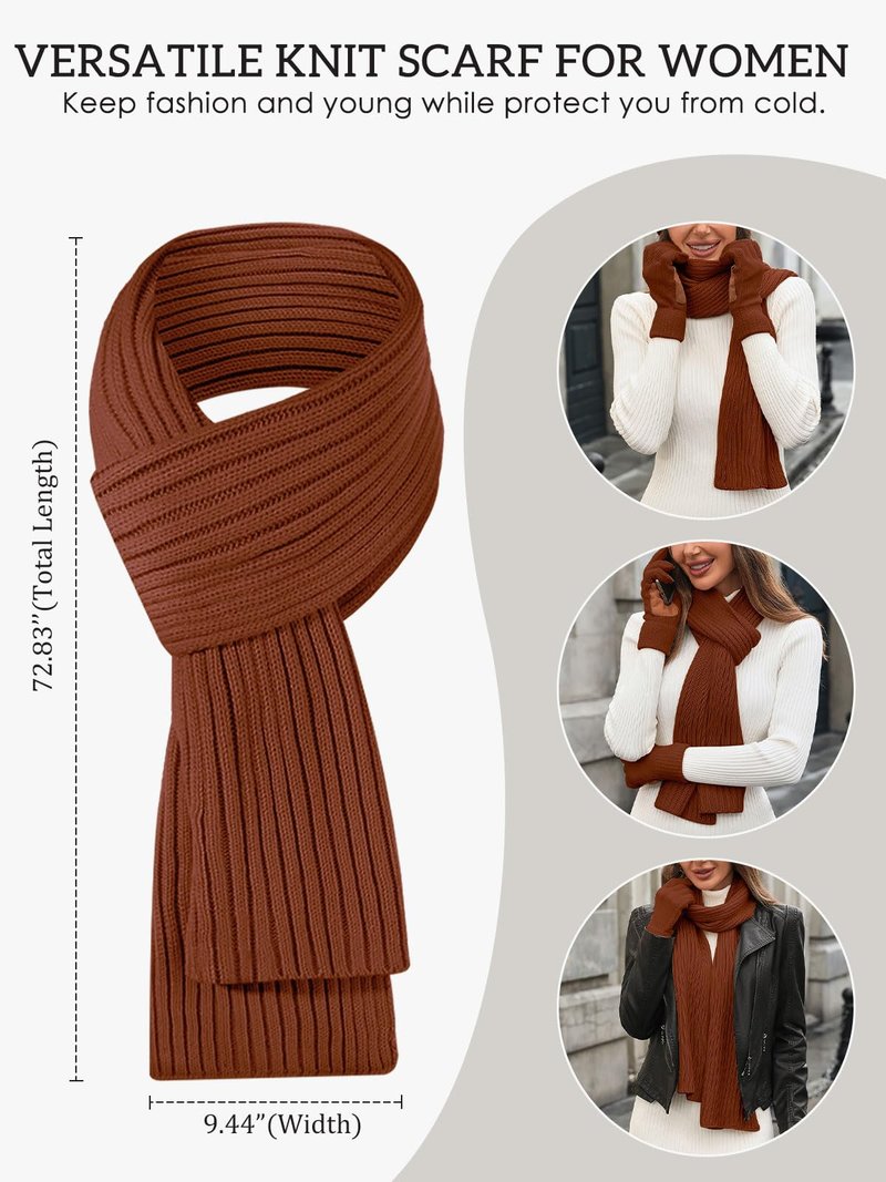 Women's Winter Beanie Hat Scarf Gloves Set,Fleece Lined Knit Pom Hat Long Scarf with Touchscreen Gloves Gifts for Women,Brown