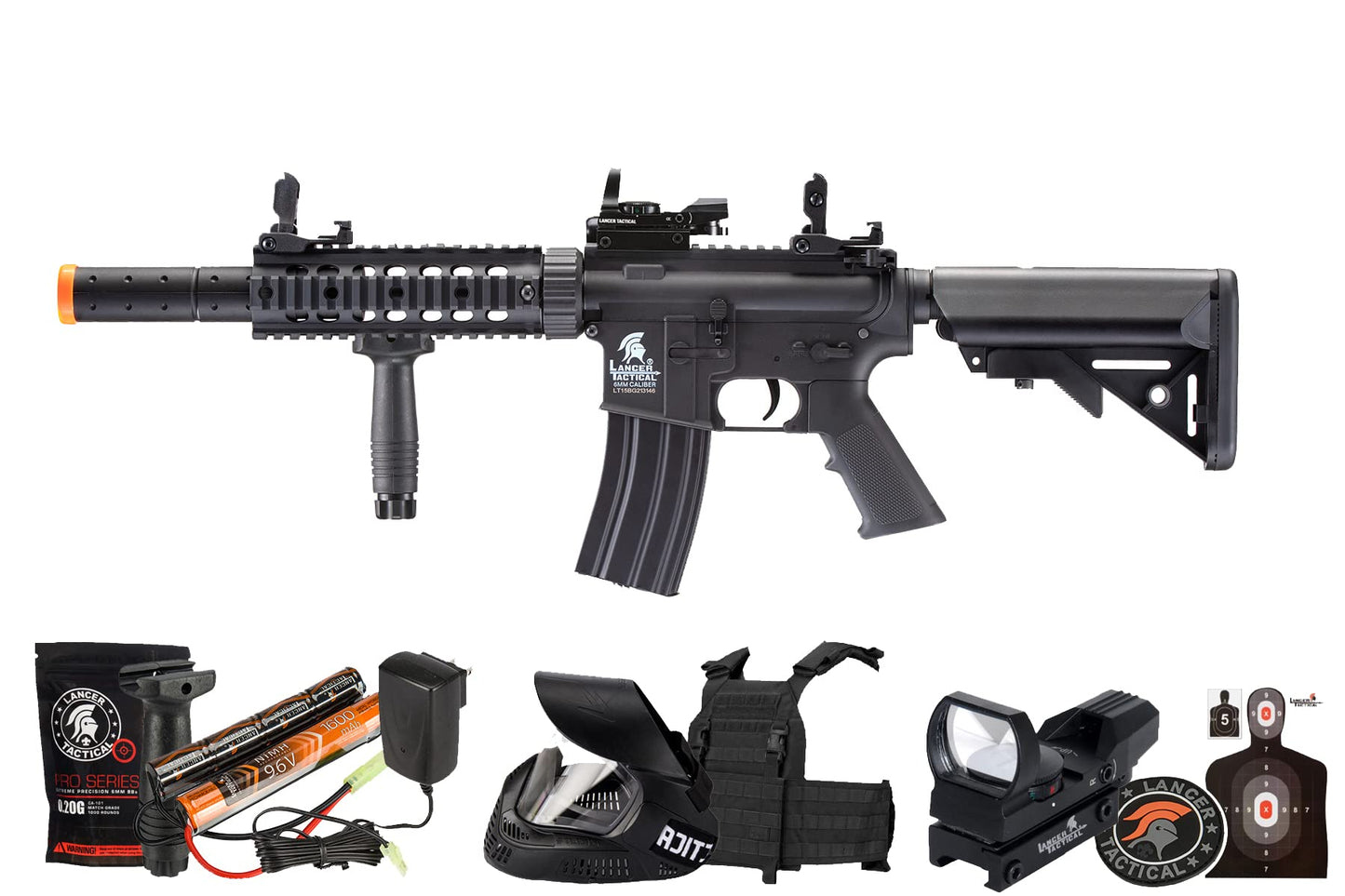 Lancer Tactical Gen 2 Durable Airsoft Gun SD M4 Polymer- Full/Semi-Auto Piactinny Rail AEG Rifle with 0.20g BBS, Charger and Battery