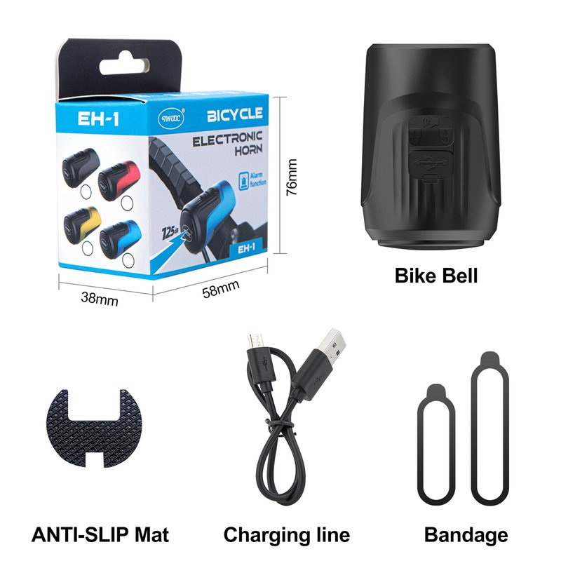 Pihdinova Electric Bike Horn for Adult, 125 db Loud Bicycle Bell with Anti-Thelf Alarm USB Rechargeable Battery Waterproof Bicycle Bell BMX/MTB/Scooter/Road Cycling (Black)