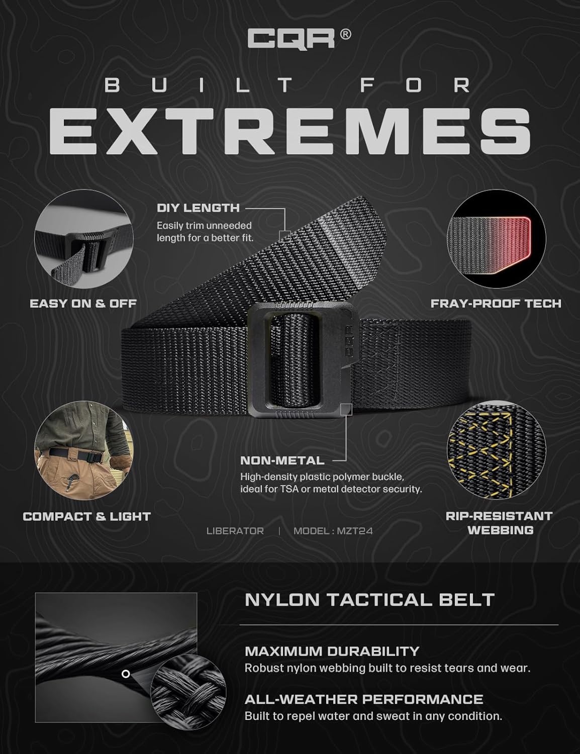 CQR Tactical Belt - Military Style Heavy Duty EDC Belt with Quick-Release Buckle | Adjustable Size