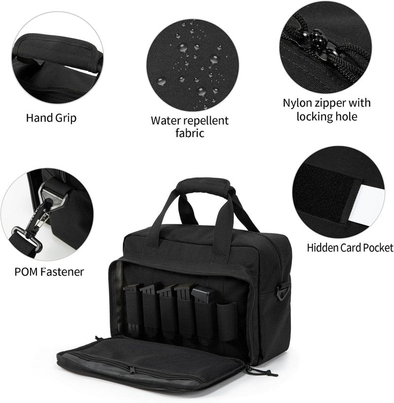 PROFOCUS Small Range Bag - Dual Pistol Handgun Carrying Case with Lockable Zippers | Ideal for Ammo & Revolvers