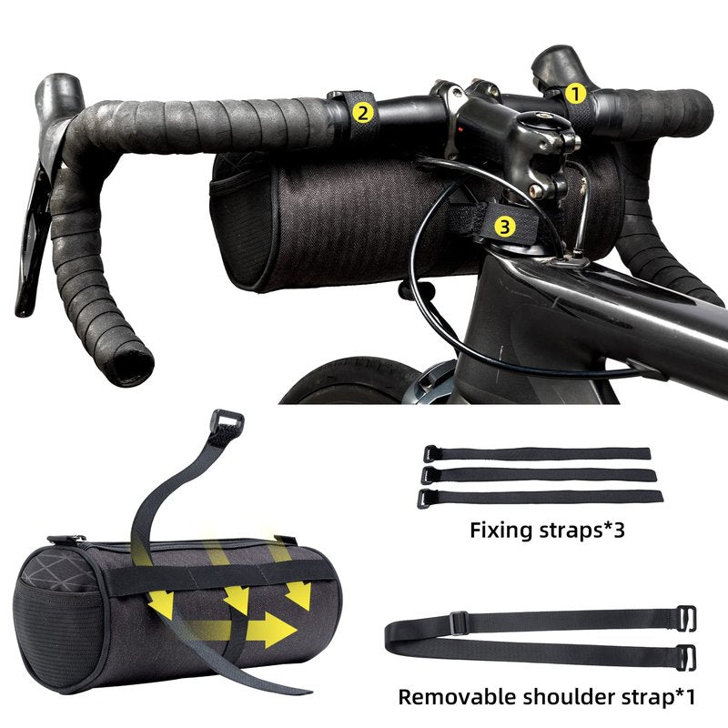 ROCKBROS Bike Handlebar Bag Small Bicycle Handle Bar Bag Handy Front Bike Bags Handlebar Storage Pouch Pack with Shoulder Strap Little Mountain Road Bike Barrel Bag