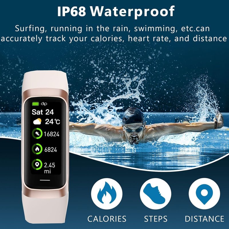 BSLIZHEN Fitness Tracker with 24/7 Blood Oxygen Heart Rate and Sleep Monitor,IP68 Waterproof,1.10''AMOLED Touch Color Screen,Step Counter Health Activity Trackers for Women Men (White)