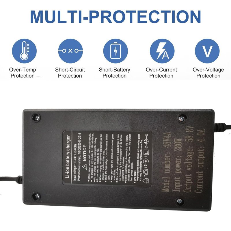 58.8V 4A 3-Plug Charger for Apollo 52V Phantom, Explore, Ghost, Pro/Yume Y10/ VSETT 9(NOT for 9+)/ Zero 8X 10 10X and More 50V to 52V 14S Lithium Li-ion Battery Gx16-3 3 Prong XLR Plug