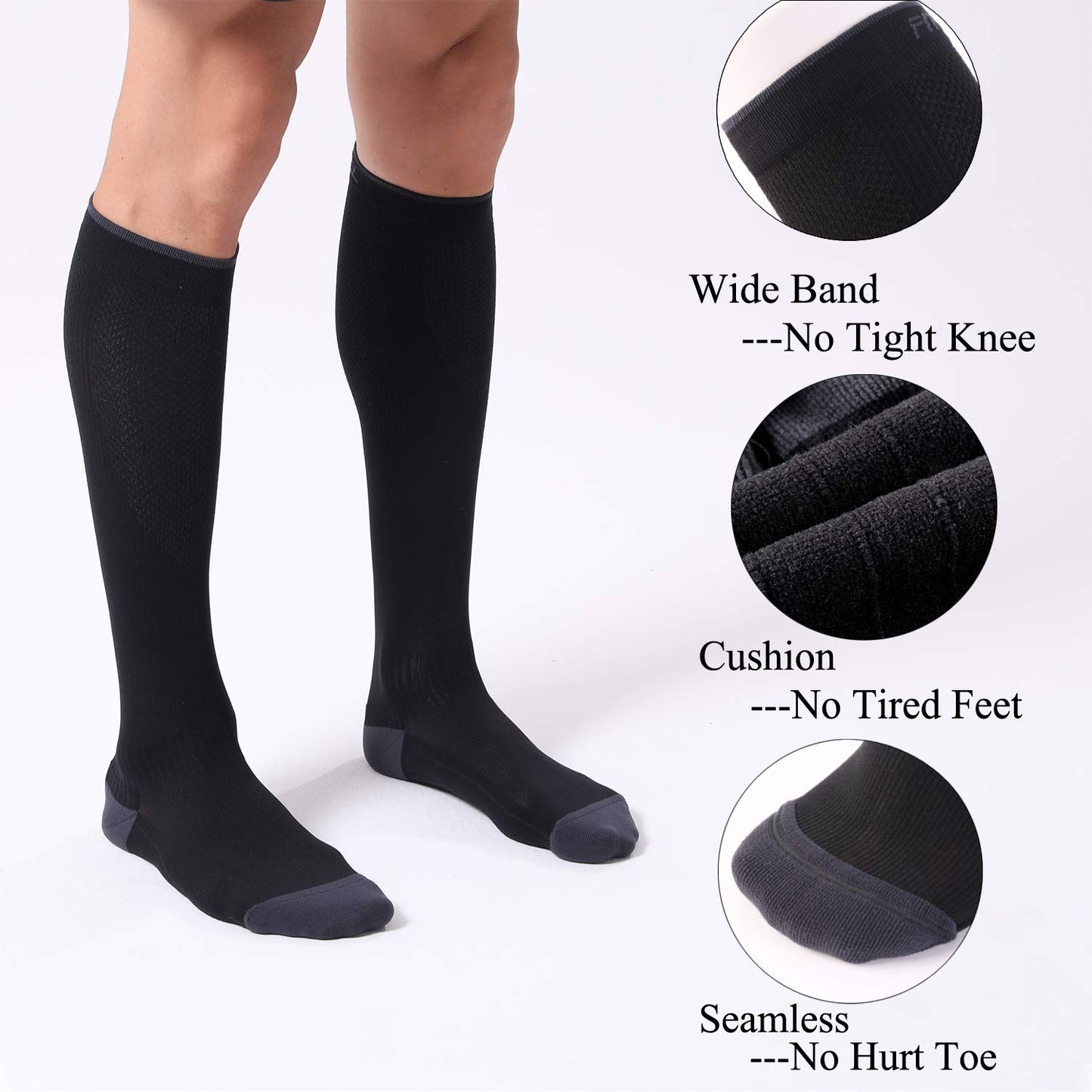 FITRELL 3 Pairs Compression Socks for Women and Men 20-30mmHg- Circulation and Muscle Support Socks for Travel, Running, Nurse, Knee High, Medical BLACK L/XL