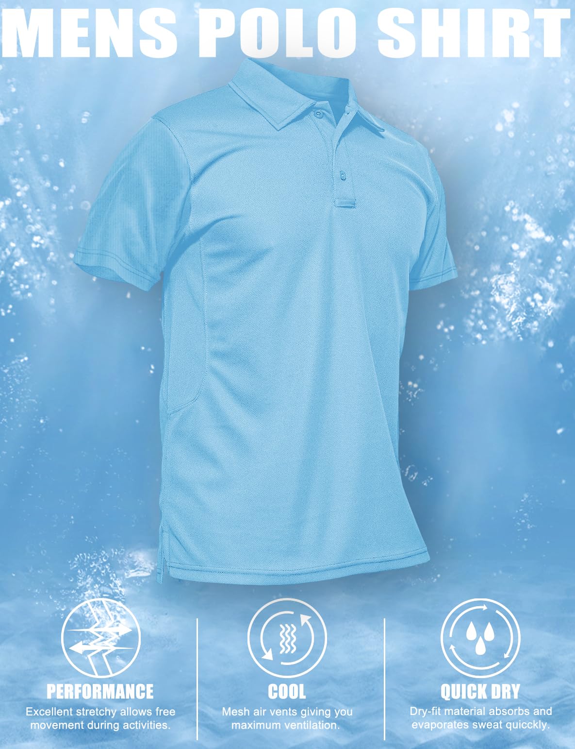 MAGCOMSEN Mens Polo Shirts Short Sleeve Golf Shirts Work Shirts Quick Dry Shirts Summer Tactical Shirts Sky Blue L