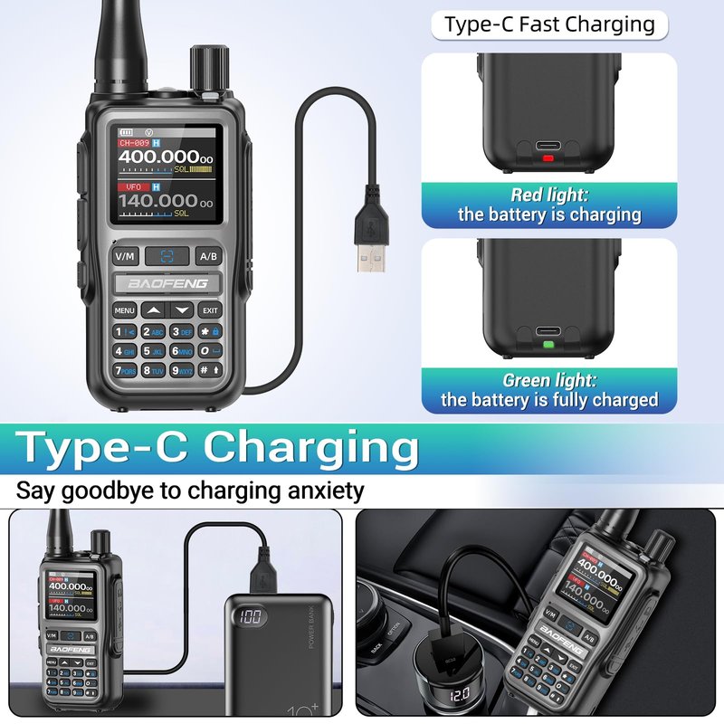 Baofeng UV-5R Mini Ham Radio Long Range Handheld Two Way Radio NOAA Weather Radio Dual PTT Rechargeable Walkie Talkies Longe Range APP Programming Copy Frequency 999CH USB-C Charging Survival Radio