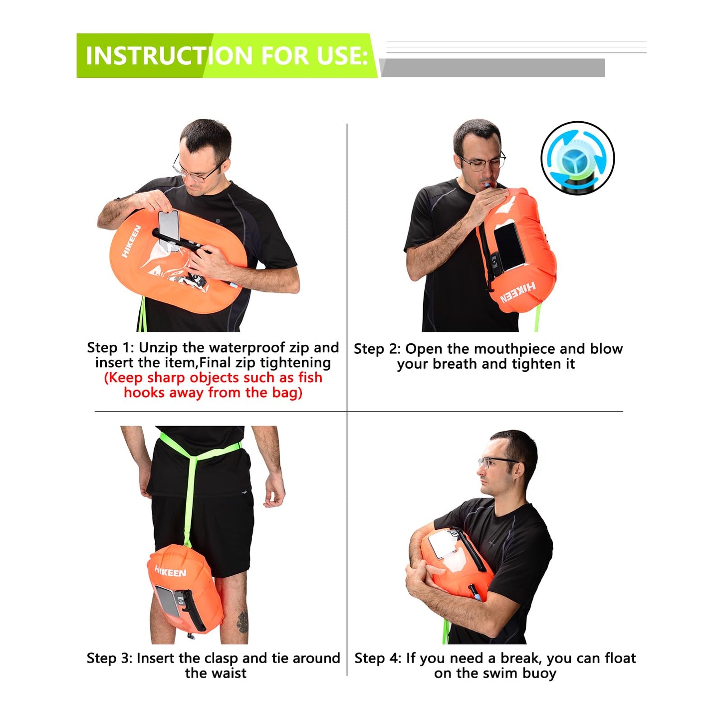 Hikeen Swim Buoy - 2 PCS Waterproof Touchscreen Swim Buoy, Update Swim Safety Float w/Adjustable Waist Belt for Open Water Swimmers -Be Bright, Be Safer