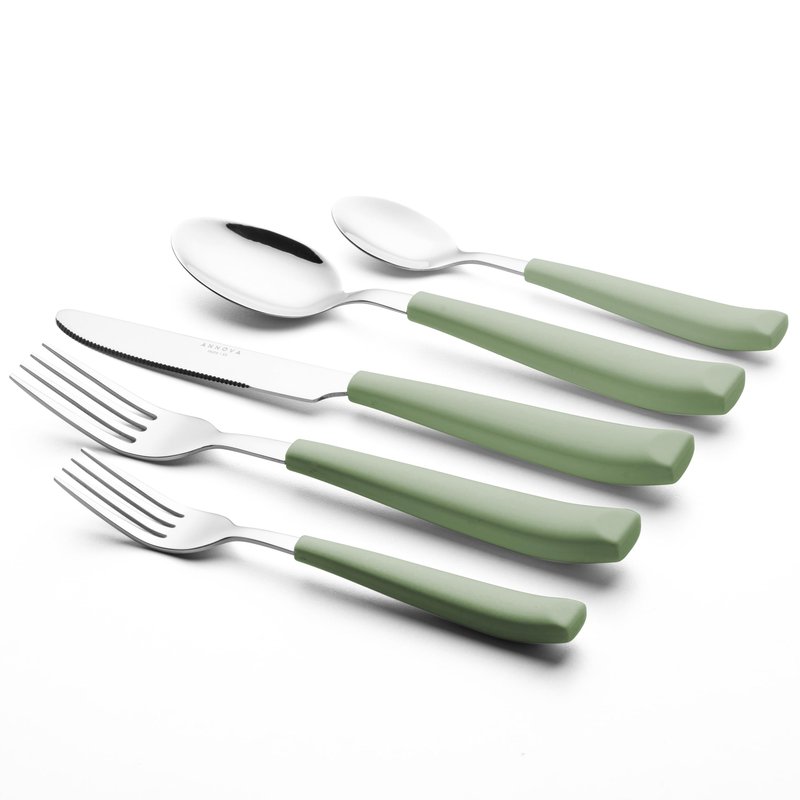 ANNOVA Silverware Set Stainless Steel Colorful Handle Tableware Kitchen Flatware Set Utensils, Includes Dinner Knives, Forks, Spoons, Salad Forks & Dessert Spoons (Sage Green, 20 Pieces)