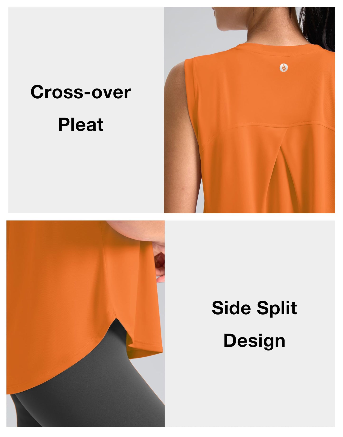 SANTINY Women's Sleeveless Workout Tops Breathable Lightweight Active Tennis Yoga Shirts Athletic Running Tank Tops for Women (Neon Orange_L)