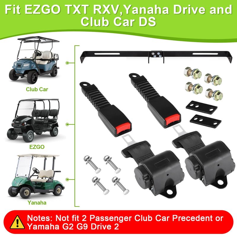 Retractable 61" DOT Golf Cart Seat Belts Kit Street Legal Universal for All Users Compatible for EZGO TXT Yamaha Club Car Golf Carts(NOT FIT 2 Passenger Club Car Precedent Yamaha G29 Drive EZGO RXV)