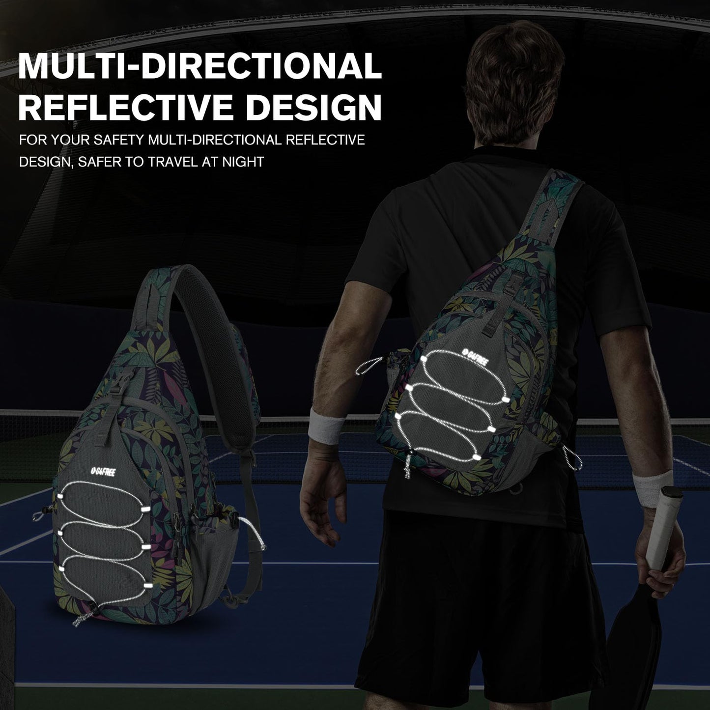 G4Free Pickleball Bag Sport Tennis Sling Bag Lightweight Pickleball Paddle Bag, Blue Leaf, L