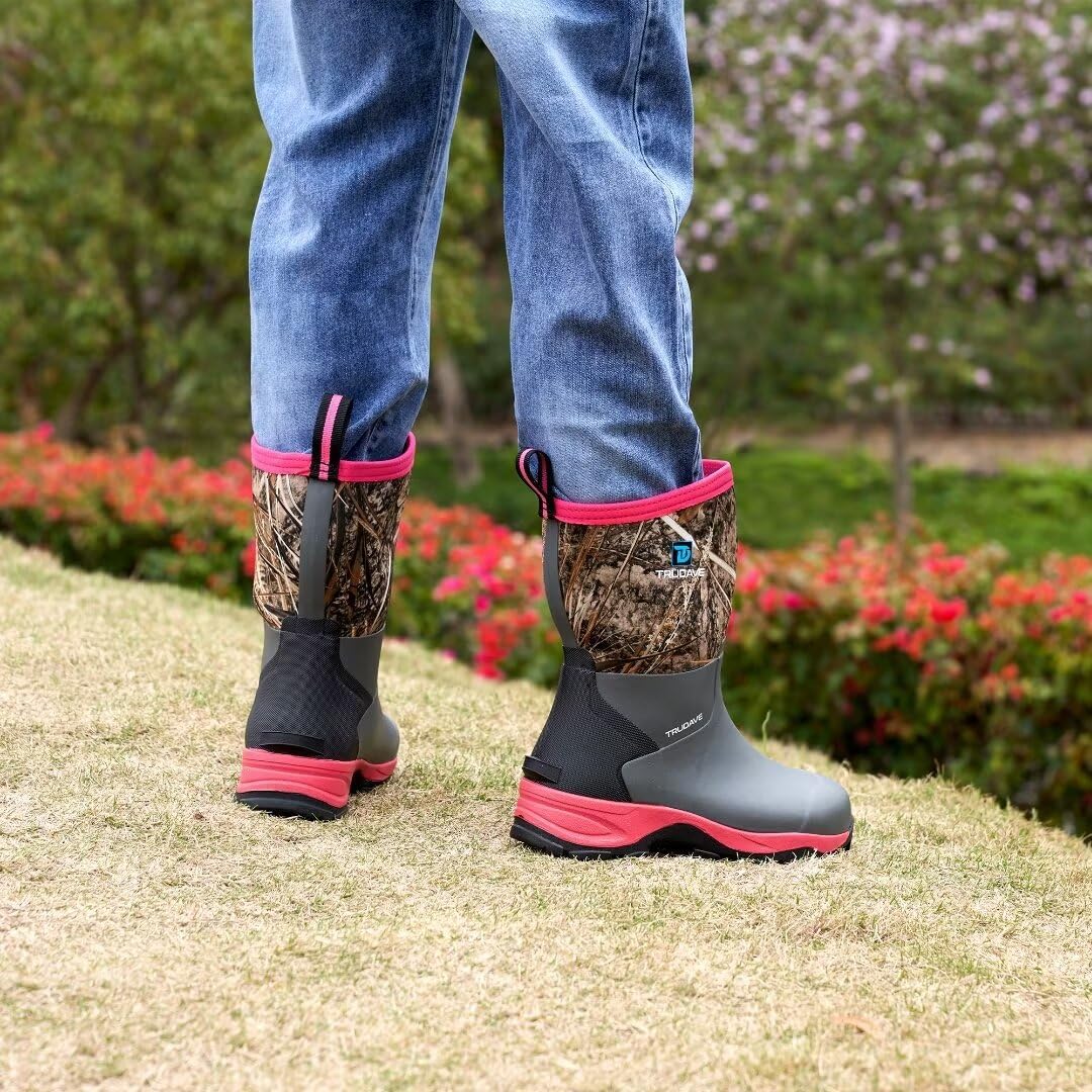 Rubber Rain Boots for Women - Neoprene Insulated, Anti-Slip Mid-Calf Waterproof | Sizes 6-11