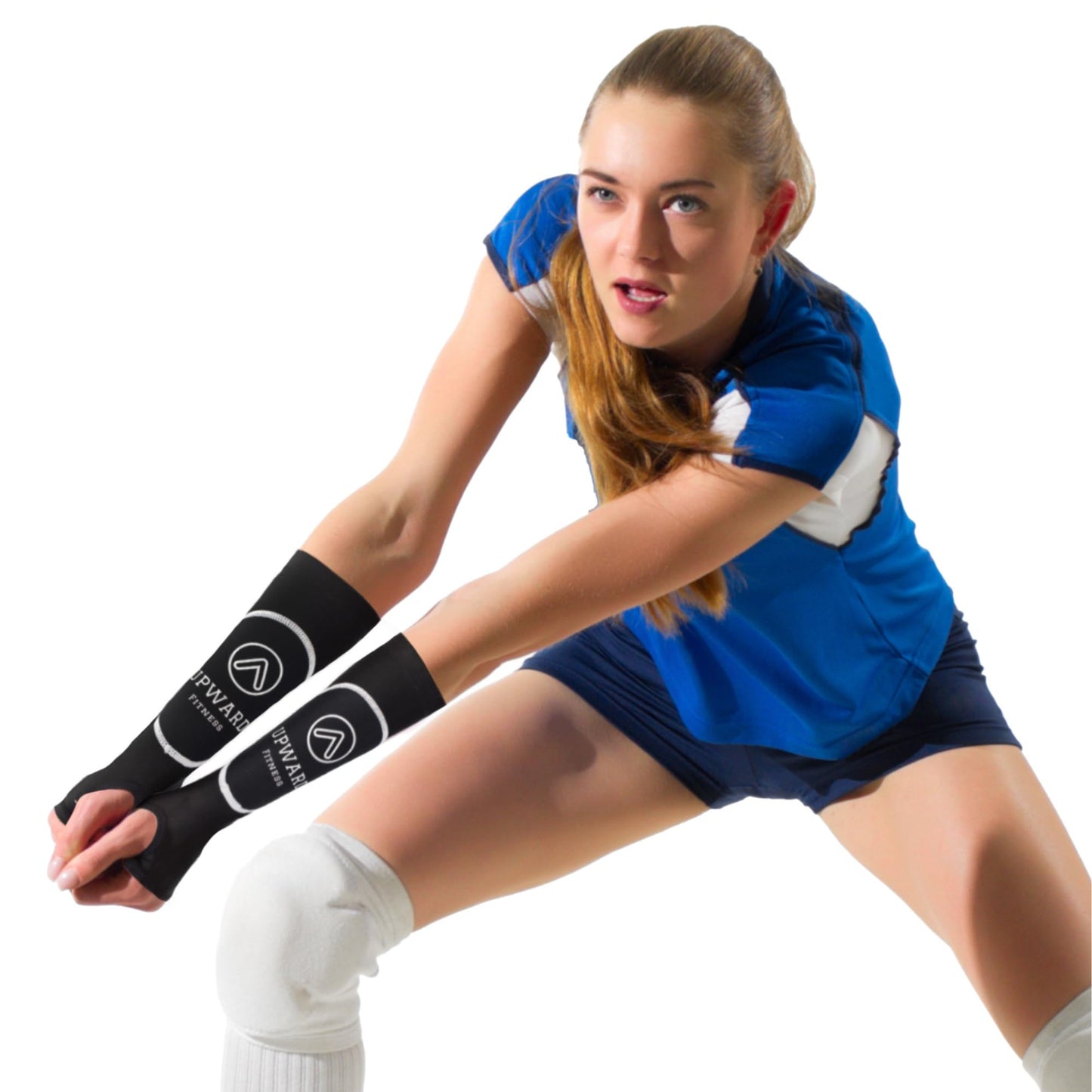 Upward Fitness-Volleyball Padded Passing Sleeves, Arm and Wrist Protection With Thumbhole, for Girls and Boys (M/L Black)