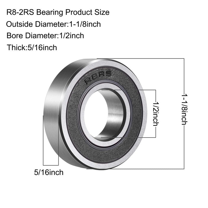 R8-2RS Sealed Ball Bearing 1/2" x1-1/8 x5/16 - Lubricated - Chrome Steel 20Pcs