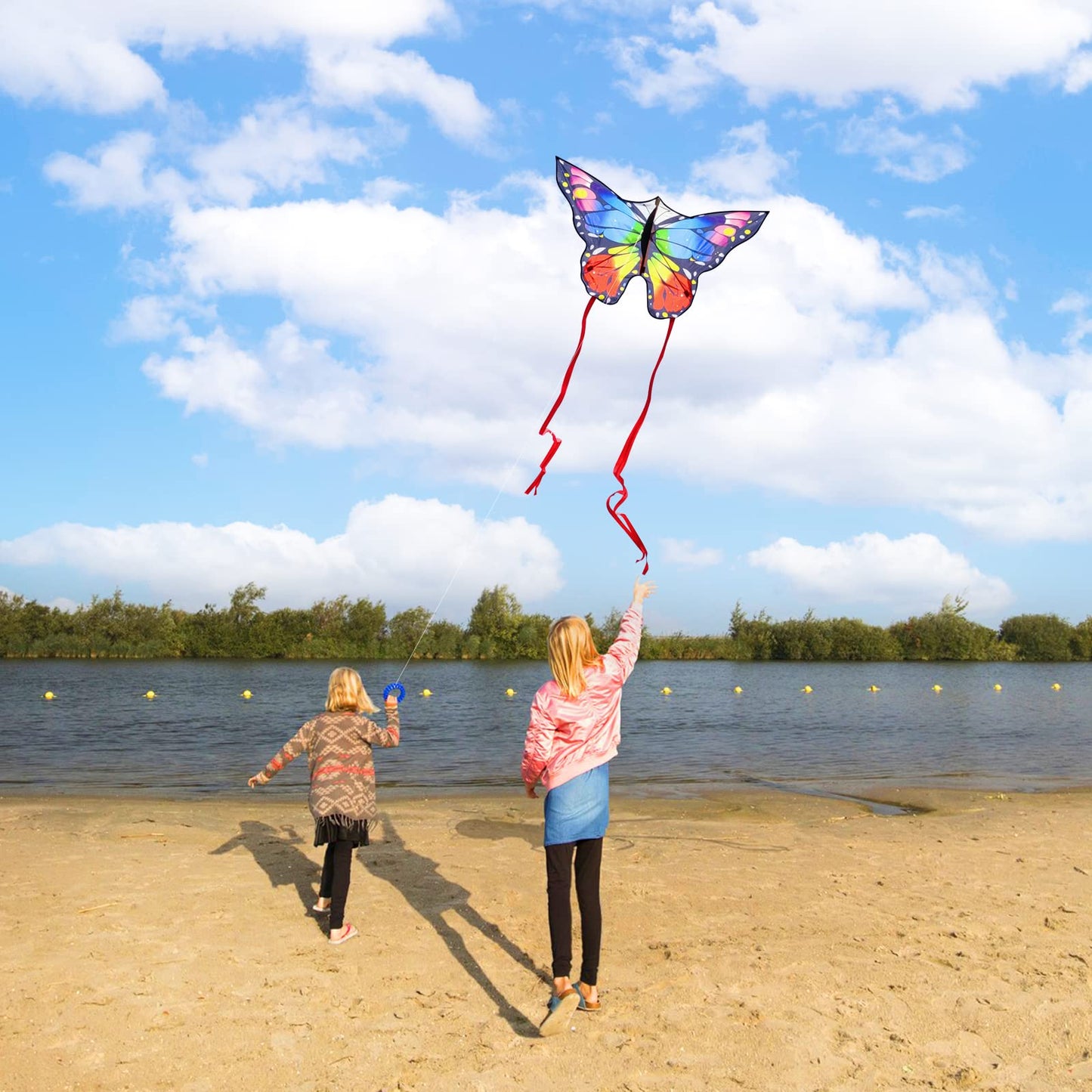 Kaiciuss Butterfly Kite for Kids & Adults Easy to Fly, 55" x 28" Large Single Line for The Beach, Easy Flying for Beginners, Comes with 300 FT String Line Handle