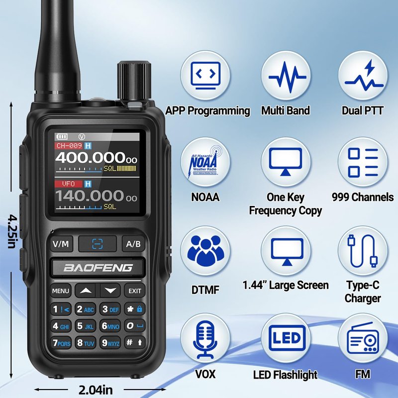 BAOFENG Radio UV-5R MINI Ham Radio Handheld UV5R Long Range Walkie Talkies Rechargeable Emergency NOAA Weather Two Way Radios APP Programming Dual PTT USB-C Charger for Hiking Survival Gear,2 Pack