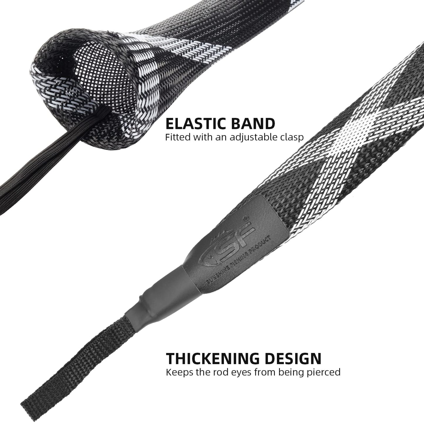 SF Standard Casting Fishing Rod Sock Fishing Rod Sleeve Rod Cover Braided Mesh Rod Protector Pole Gloves Fishing Tools White-Black-2PCS Fit Casting Rod 6-1/2FT to 7-1/2FT