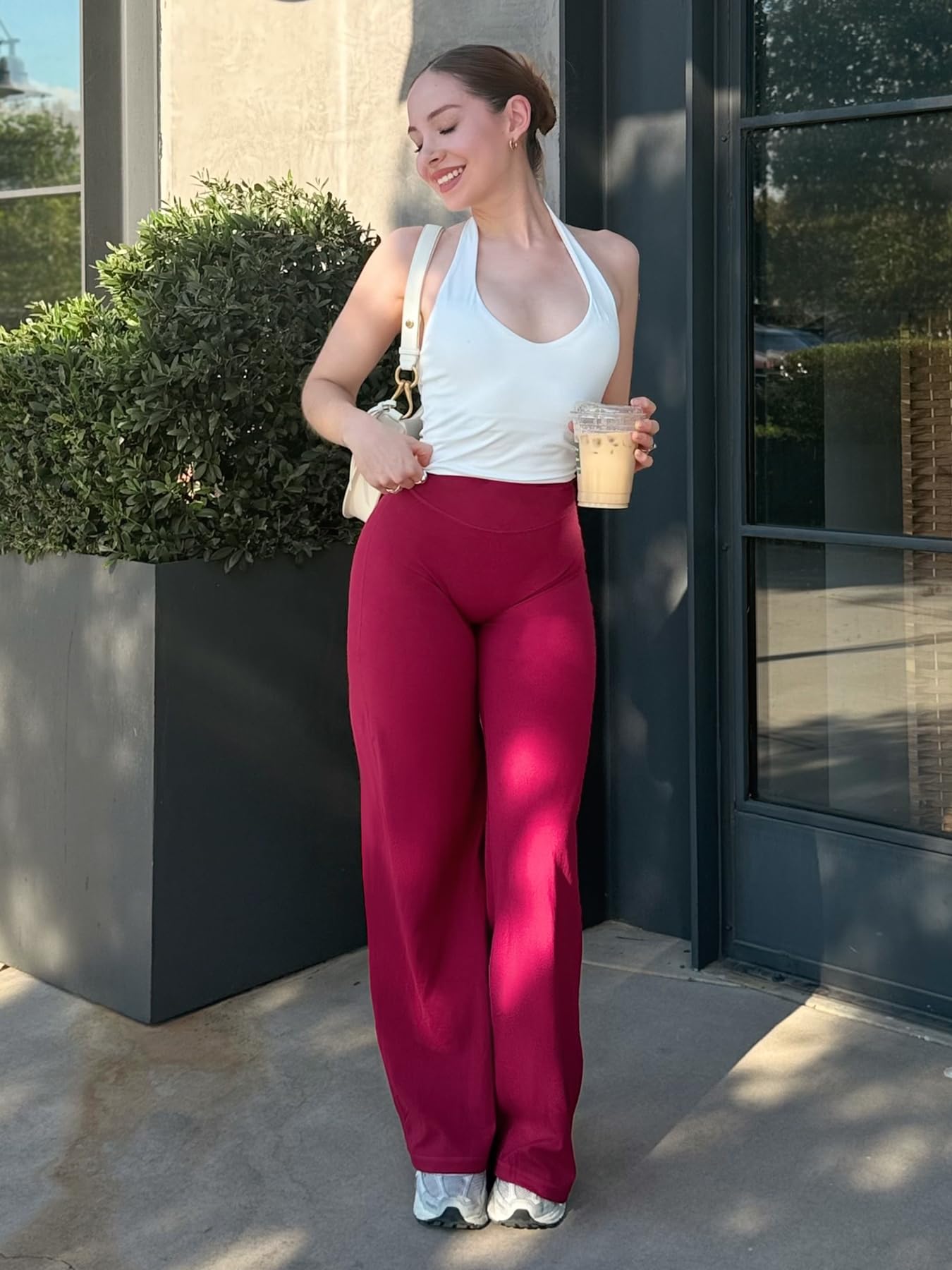 YEOREO Workout Leggings Womens No Front Seam Straight Leggings 29" High Waist Buttery Eddiy Gym Yoga Pants Ruby Red XL