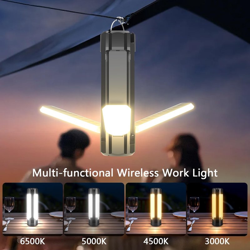 Otovoda Solar Camping Light, USB Rechargeable LED Camping Lantern with 7 Light Modes, Hook, Magnetic Base, Foldable Emergency Flashlight for Tent Hiking Hurricane Home Power Outages (3600mAh, Black)