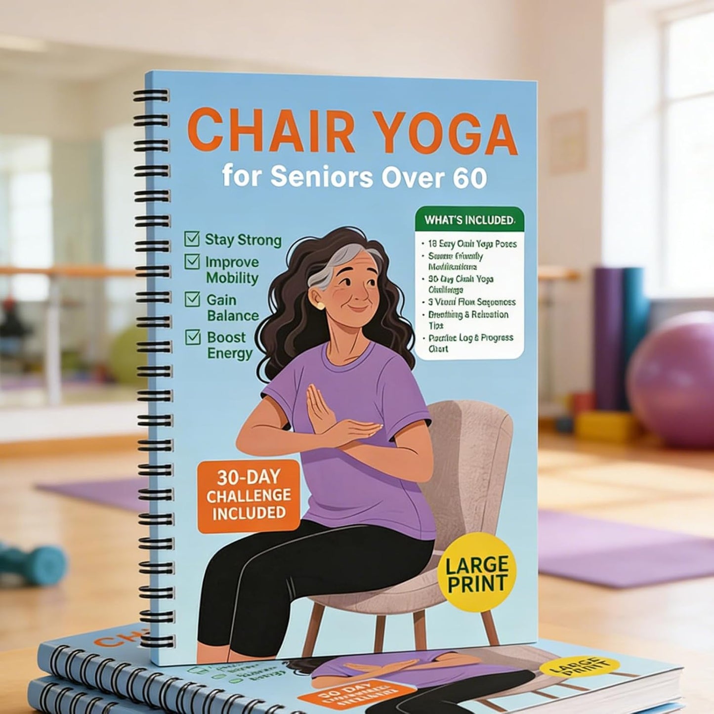 Chair Yoga for Seniors | 30-Day Challenge Book & Wall Chart - Gentle Seated Exercises for Flexibility & Mobility (8.5 x 11 in)