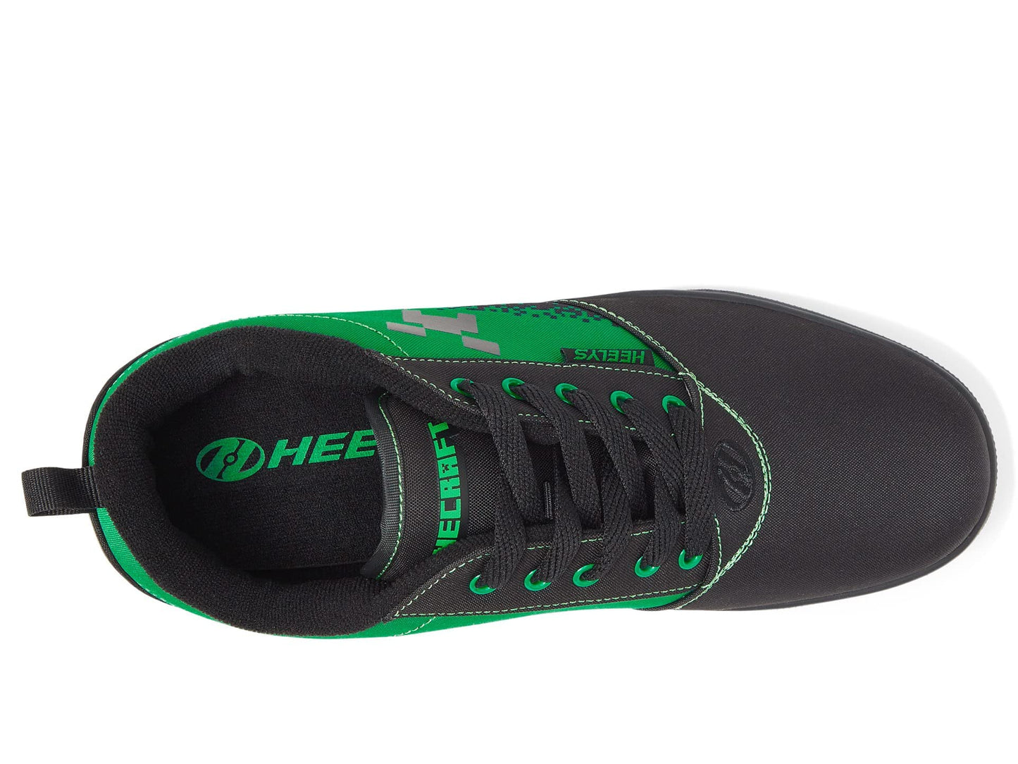 HEELYS Pro 20 Minecraft Skate Shoes for Men - Nylon Canvas Upper - Synthetic Outsole - Low-Profile Wheels Black/Neon Green Men's 12 M