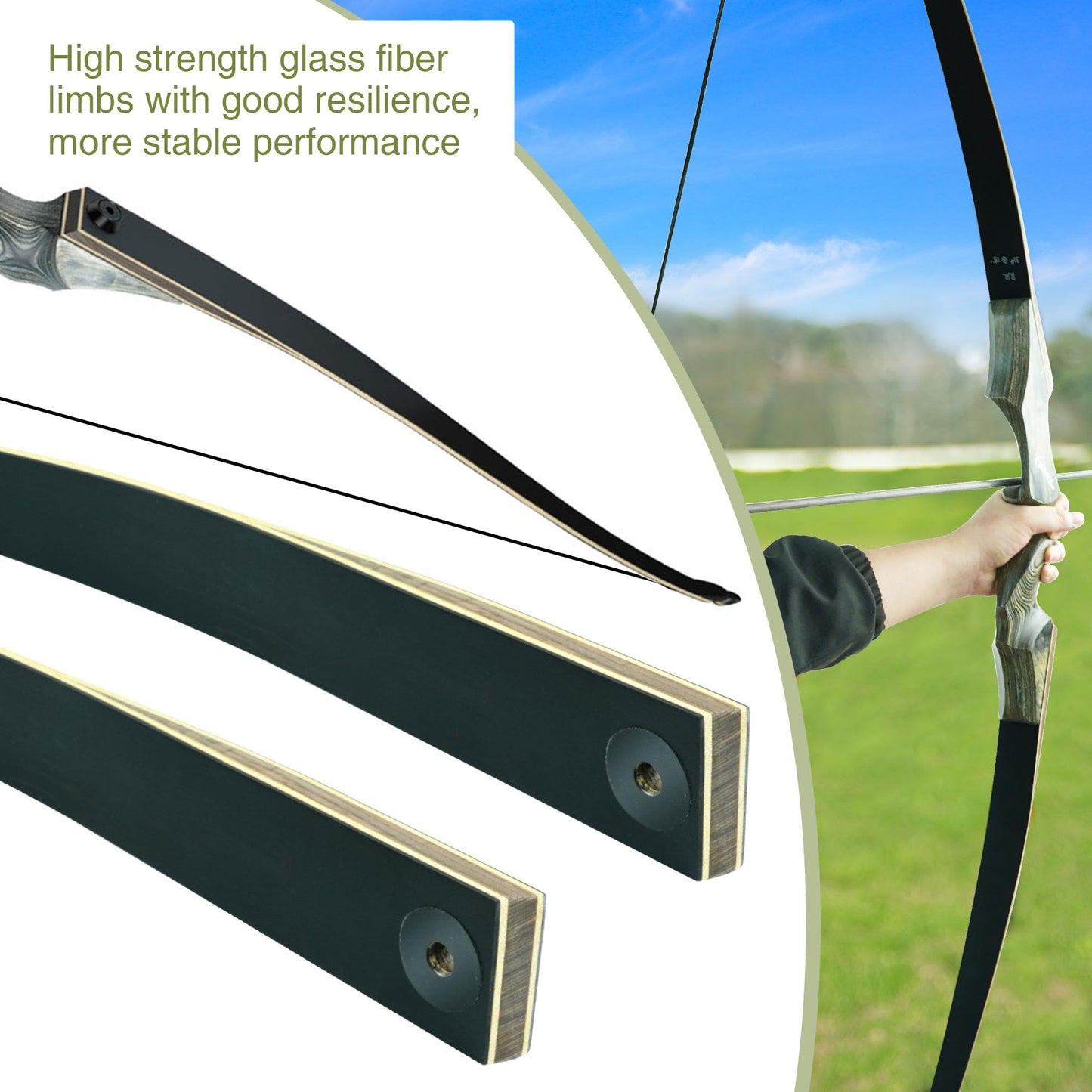 Black Hunter Takedown Longbow, GLURAK 60" Wooden Archery Bow Hunting Bow - Right Hand Long Bows for Beginner Training Practice, 25lb