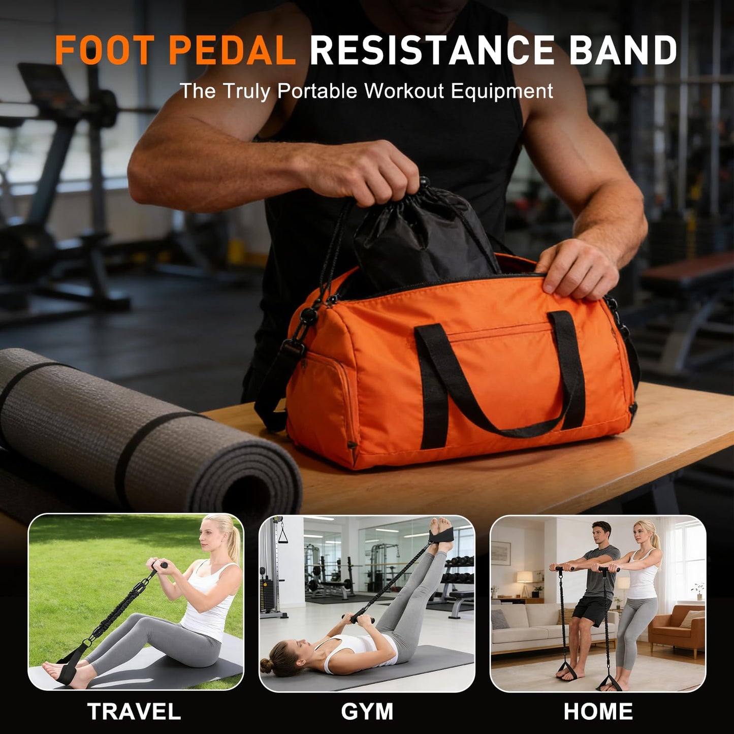 2026 Upgrade Pedal Resistance Band, 4-Tube Elastic Sit Up Pull Rope for Men and Women, Pedal Puller for Strength Training, Foot Resistance Rope for Physical Therapy (Purple)