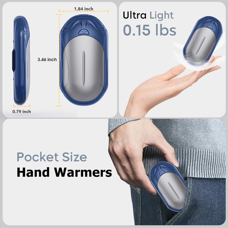 AI Hand Warmers Rechargeable 2 Pack, 20Hrs Long Safe Heat, AI Smart Chips Electric Hand Warmers, Portable Pocket Heater, Gifts for Christmas, Outdoor, Golf, Hunting, Camping Accessories -Blue Grey