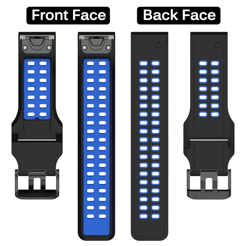 Miimall Compatible for Garmin Fenix 7X/6X/5X Bands, 26mm Width Soft Silicone Sport Waterproof Wristband Strap Band for Garmin Fenix 7X Solar/Fenix 6X/Fenix 5X Plus 26mm Quick-fit Band (Black, Blue)