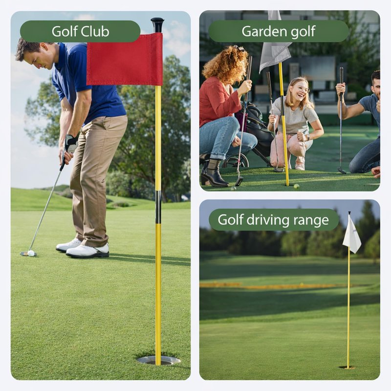 Golf Flagstick with Ball Retrieval Base - Portable Putting Green Flag Stick for Yard, Practice Green, Club, Driving Range, 3FT Height, 5 Pcs (Yellow)