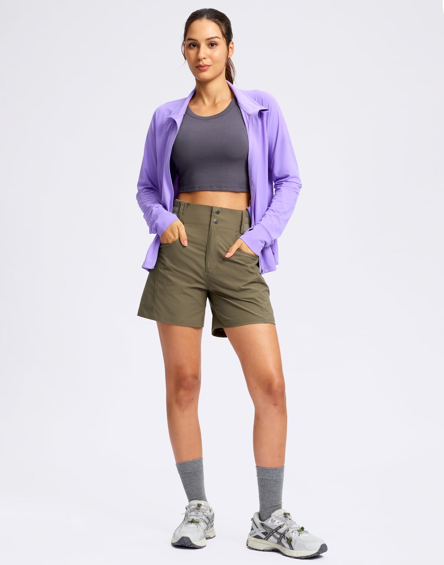 G Gradual Women's UPF 50+ Lightweight Athletic Jacket Sun Protection Zip Up 4 Pockets Long Sleeve Shirts Workout Running, Purple, M