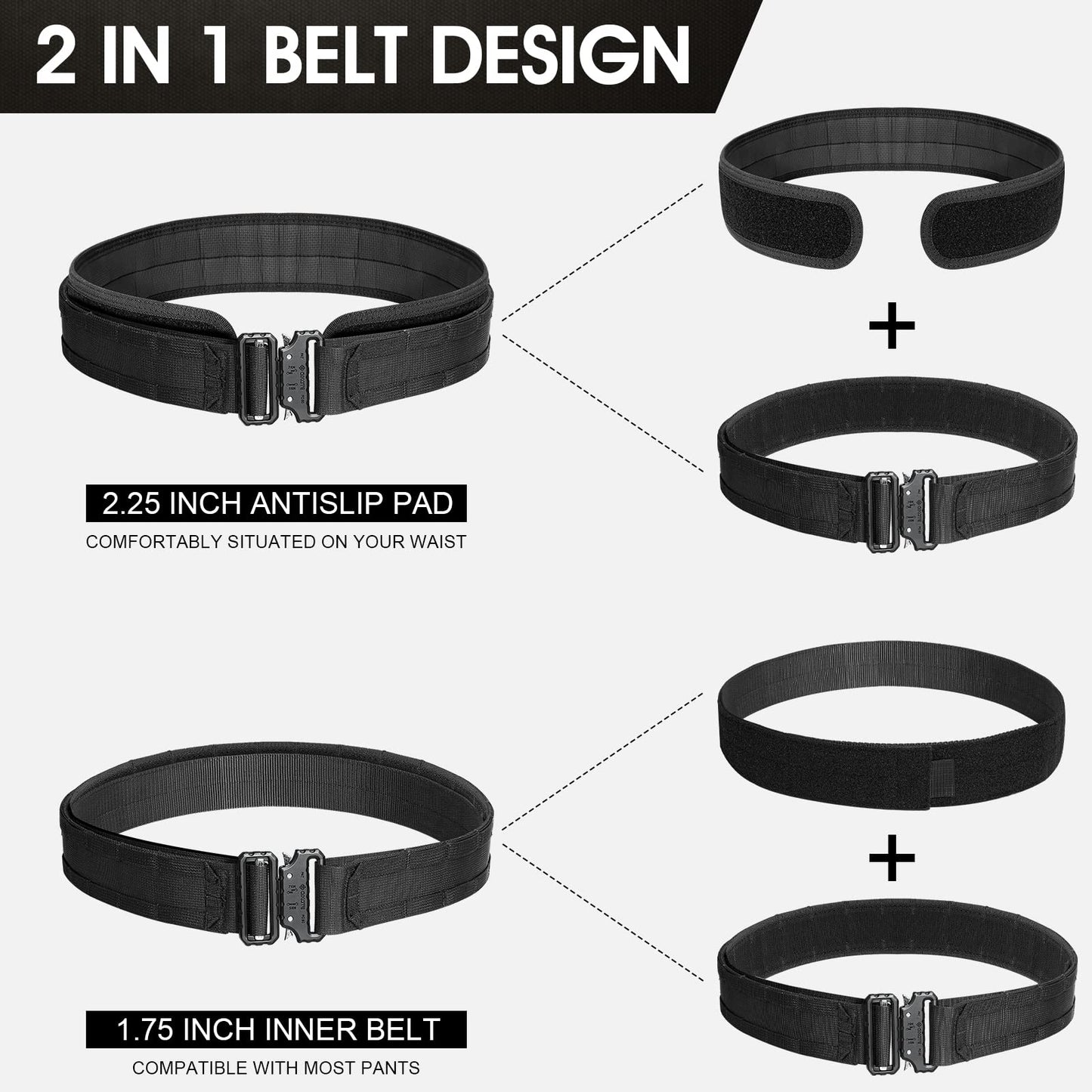 AIKATE Tactical Molle Gun Belt, 1.75 & 2.25 Inch Inner & 2.0 Inch Heavy Duty War Belt