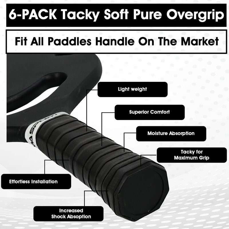 PICKLETECH Pickleball Overgrip Tape - 6/12 Packs Extra Tacky Pickleball Grip, Moisture-Wicking High Sweat Absorption, Anti-Slip Soft Touch Durable Pickleball Paddle Overgrip for Enhanced Control
