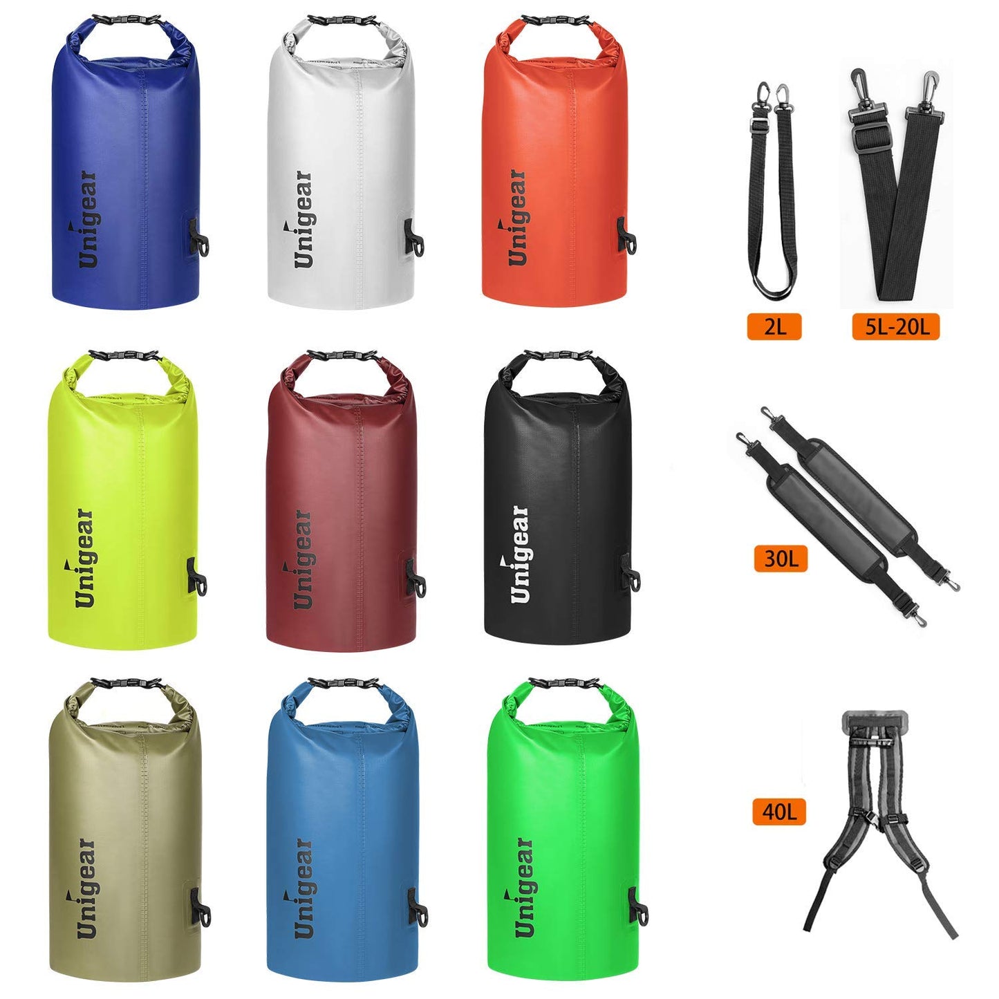Unigear Dry Bag Waterproof, Floating and Lightweight Bags for Kayaking, Boating, Fishing, Swimming and Camping with Waterproof Phone Case (Green, 2L)