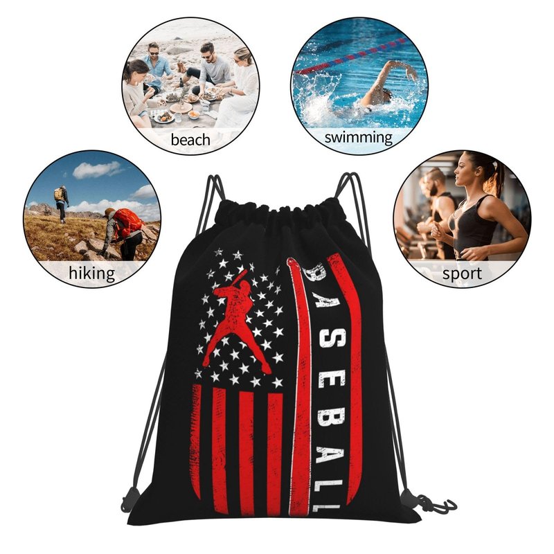 AIMASTZ American Baseball Flag Unisex Drawstring Backpack Bag Sport Gym Swim Travel Sackpack