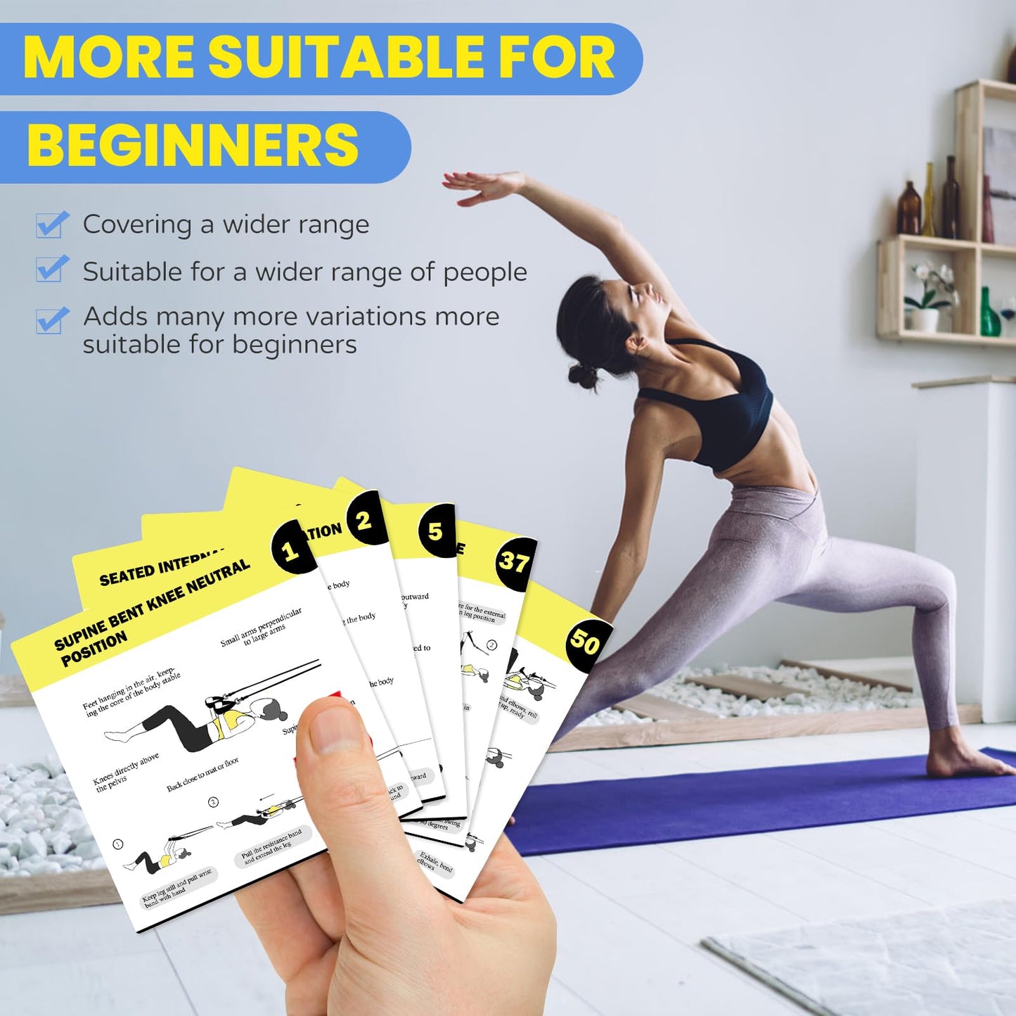 WOOTMIN Pilates Workout Cards - Your Ultimate Guide to Pilates Resistance Band Training at Home. Fitness Card Pack for Beginners, Includes Comprehensive Workout Routines.