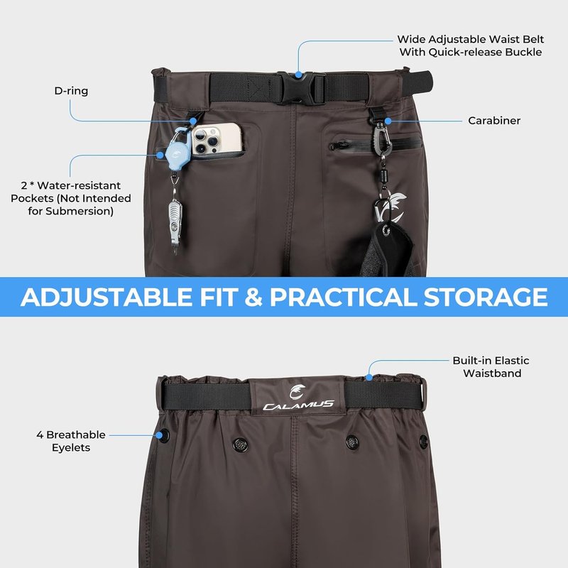 Calamus WaveWalker Waist Waders for Men - 100% Waterproof RipShield Fabric, Slip-Resistant Boots | Comfortable Moisture-Wicking Insoles