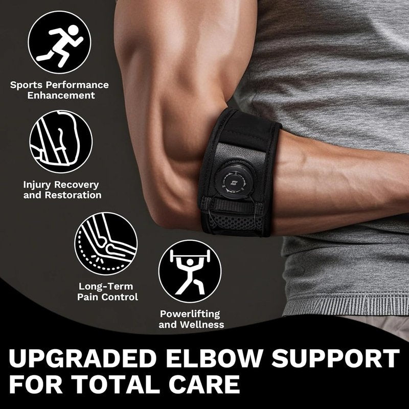 Tennis Elbow Brace - Adjustable Support for Tendonitis & Golfer's Elbow | Black, One Size Regular