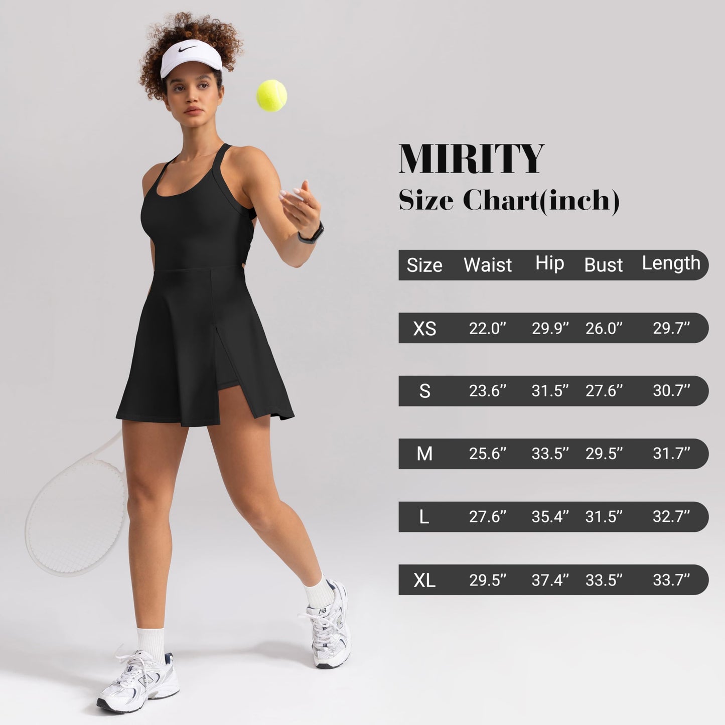 MIRITY Womens Activewear Tennis Dress - Built in Shorts with Pockets and Bra Golf Athletic Workout Dresses Black Medium