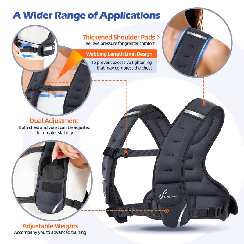 Sportneer Adjustable Weighted Vest Woman: 6-10lb Weighted Walking Vest for Women with 4 Weight Packs Fast Adjust Comfortable Weight Vest for Home Gym Burn Calories Strength Training Vests Black