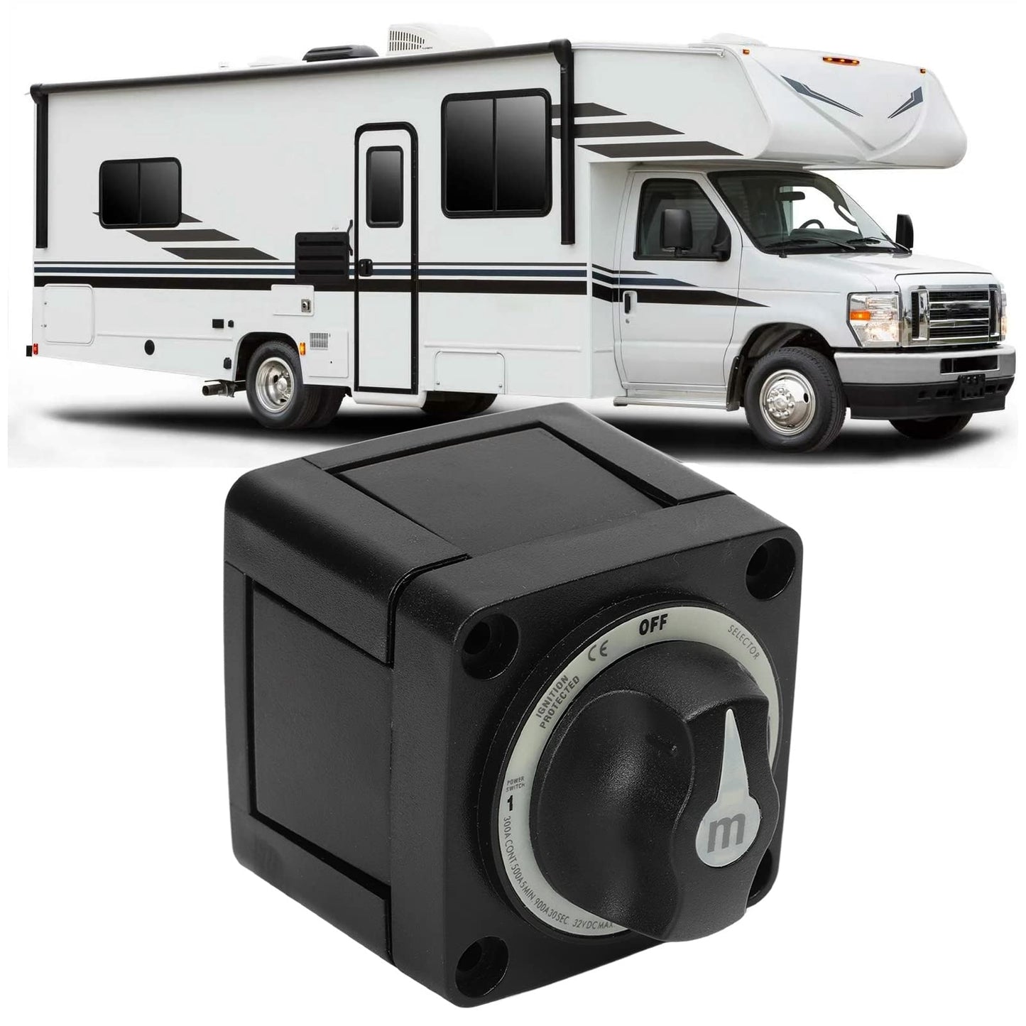 300A Battery Selector Switch, 3 Position Marine Battery Cut Off Switch with IP66, Heavy Duty for Boat RV Car Truck